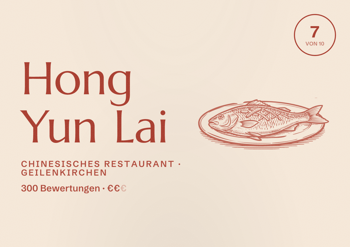 Illustriertes Poster von Hong Yun Lai, Chinesisches Restaurant in Geilenkirchen: Bewertung 7 von 10 aus 300 Bewertungen, Preisniveau €€