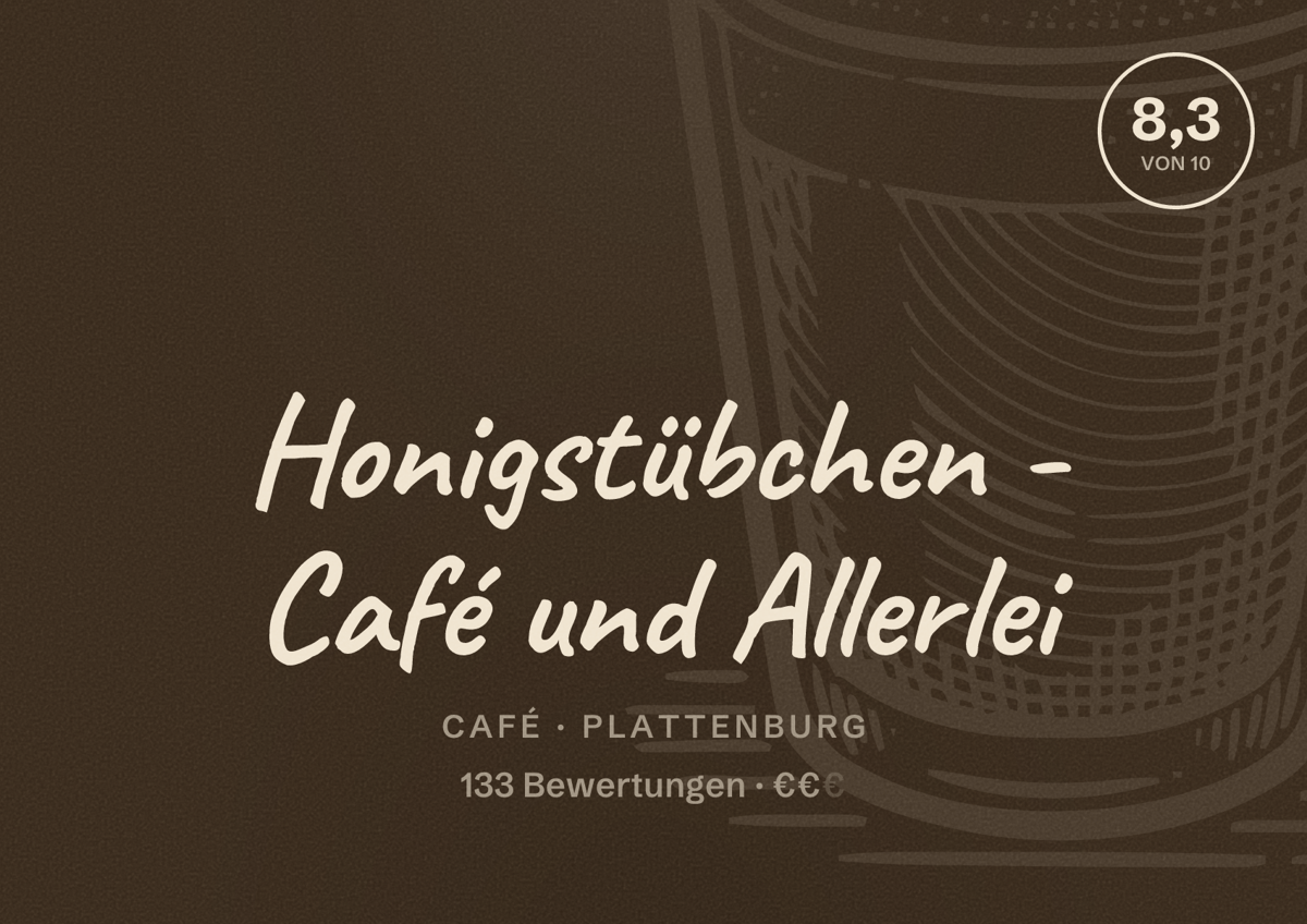 Illustriertes Poster von Honigstübchen - Café und Allerlei, Café in Plattenburg: Bewertung 8,3 von 10 aus 133 Bewertungen, Preisniveau €€
