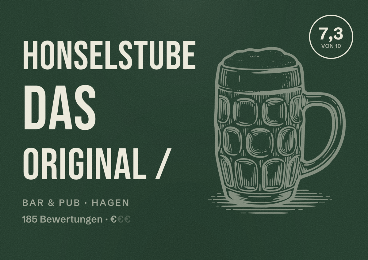 Illustriertes Poster von Honselstube das Original /, Bar & Pub in Hagen: Bewertung 7,3 von 10 aus 185 Bewertungen, Preisniveau €