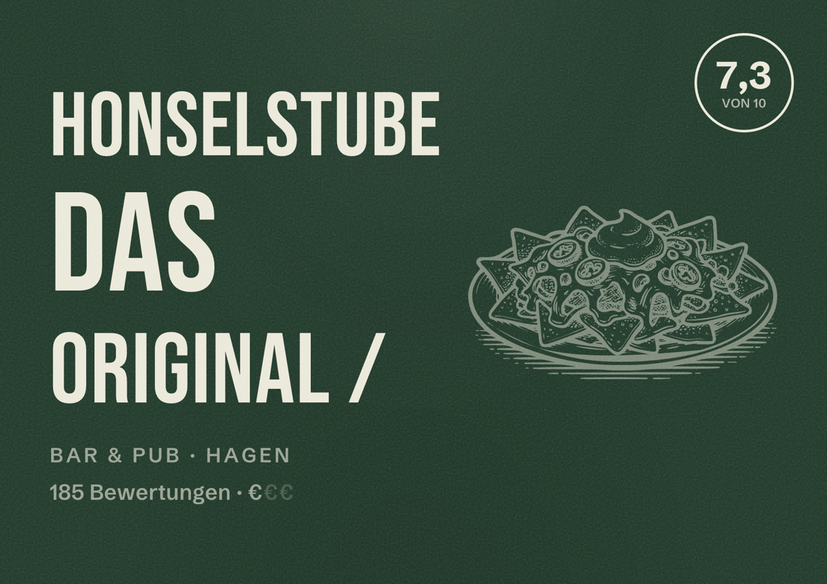 Illustriertes Poster von Honselstube das Original /, Bar & Pub in Hagen: Bewertung 7,3 von 10 aus 185 Bewertungen, Preisniveau €