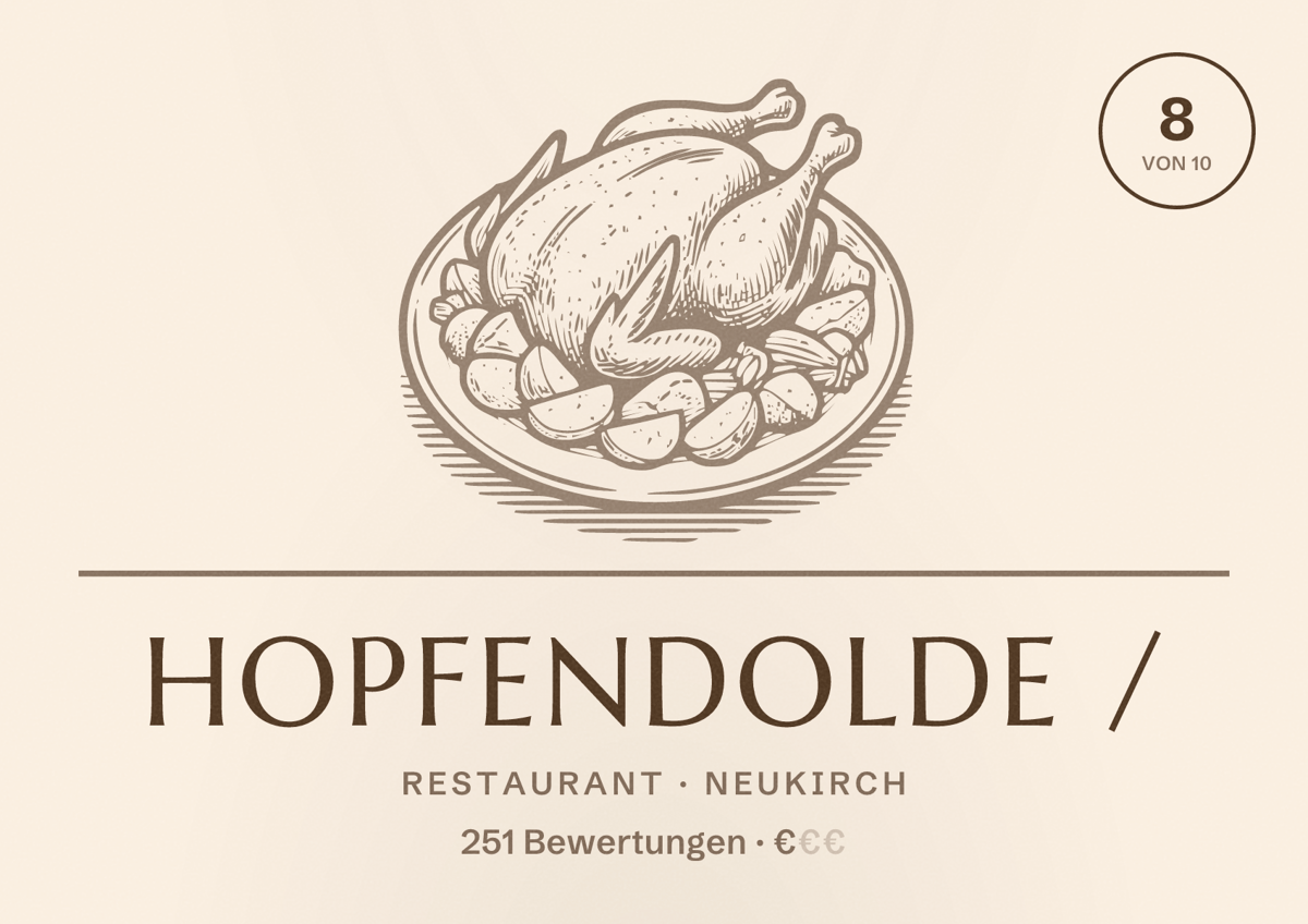 Illustriertes Poster von Hopfendolde /, Restaurant in Neukirch: Bewertung 8 von 10 aus 251 Bewertungen, Preisniveau €