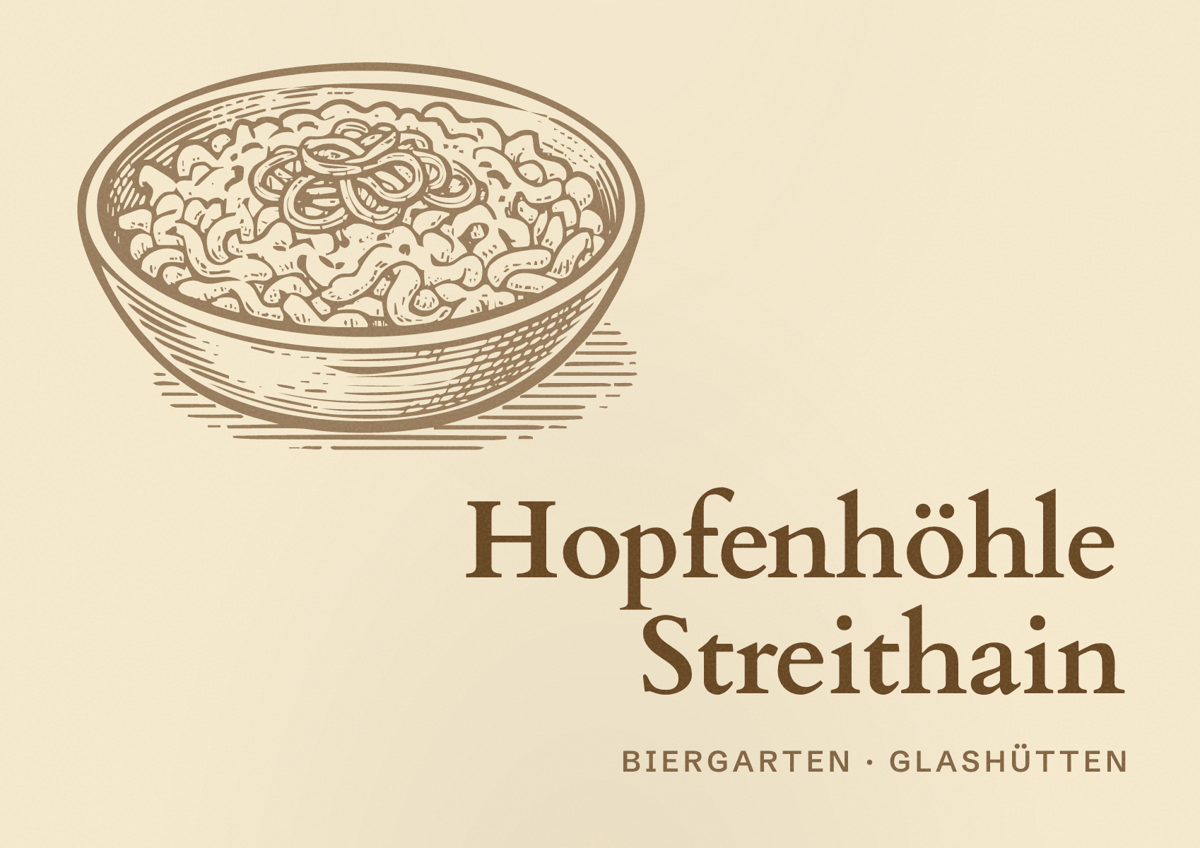 Illustriertes Poster von Hopfenhöhle Streithain, Biergarten in Glashütten