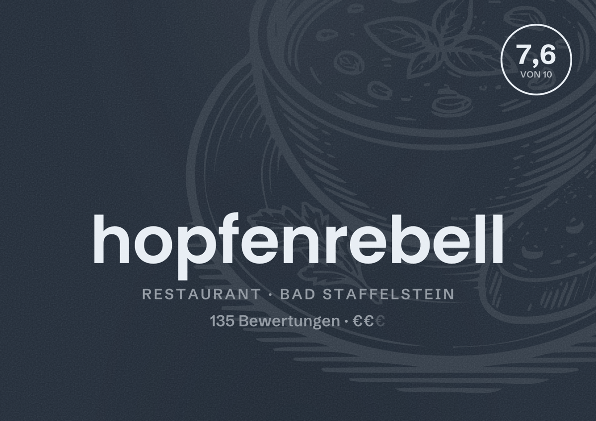 Illustriertes Poster von hopfenrebell, Restaurant in Bad Staffelstein: Bewertung 7,6 von 10 aus 135 Bewertungen, Preisniveau €€