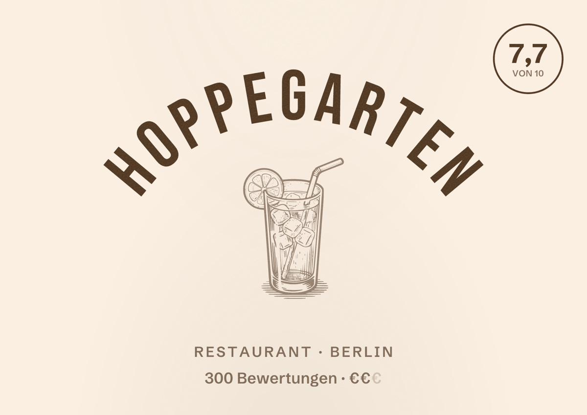Illustriertes Poster von Hoppegarten, Restaurant in Berlin: Bewertung 7,7 von 10 aus 300 Bewertungen, Preisniveau €€
