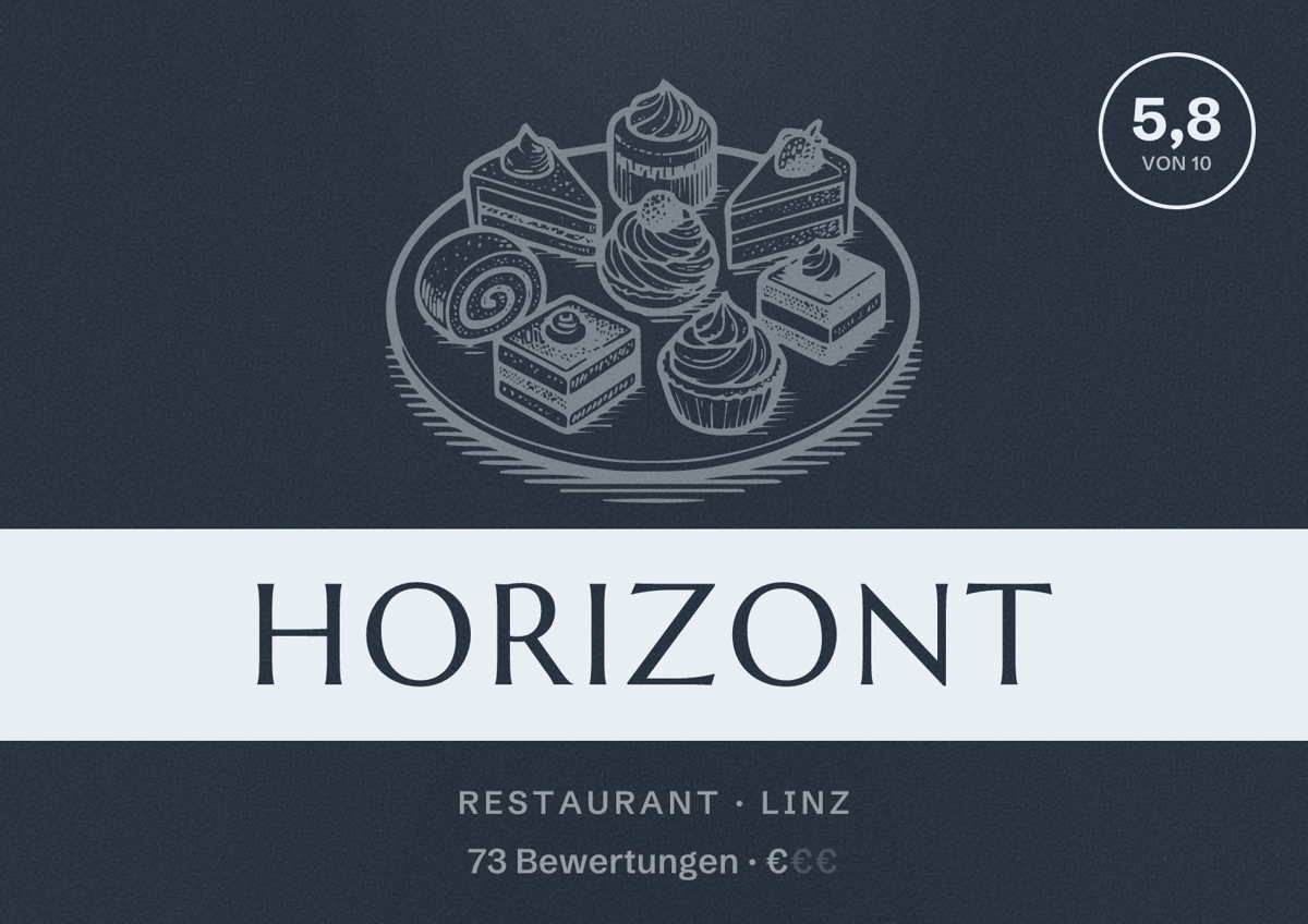 Illustriertes Poster von Horizont, Restaurant in Linz: Bewertung 5,8 von 10 aus 73 Bewertungen, Preisniveau €