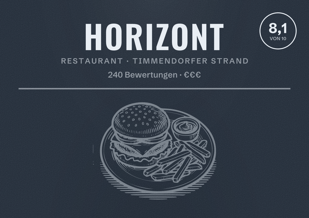 Illustriertes Poster von HORIZONT, Restaurant in Timmendorfer Strand: Bewertung 8,1 von 10 aus 240 Bewertungen, Preisniveau €€€
