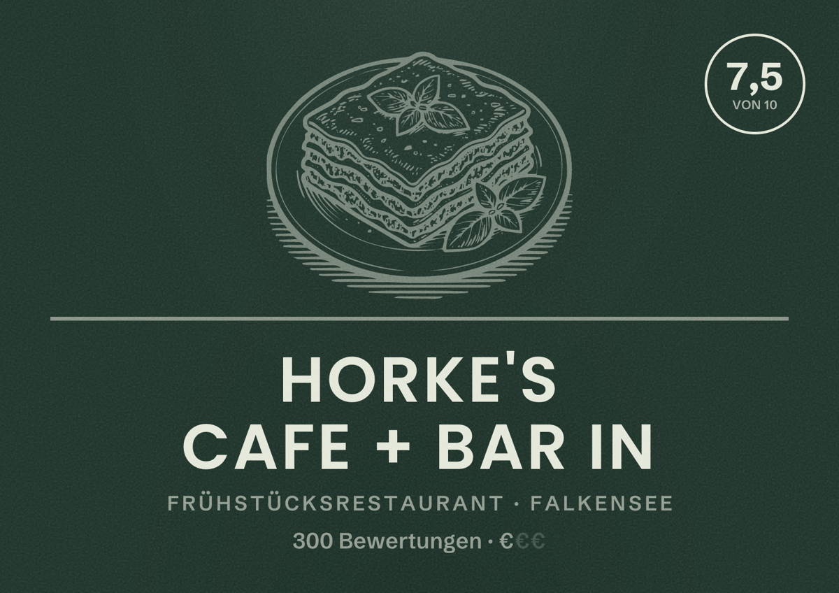 Illustriertes Poster von Horke's Cafe + Bar in, Frühstücksrestaurant in Falkensee: Bewertung 7,5 von 10 aus 300 Bewertungen, Preisniveau €