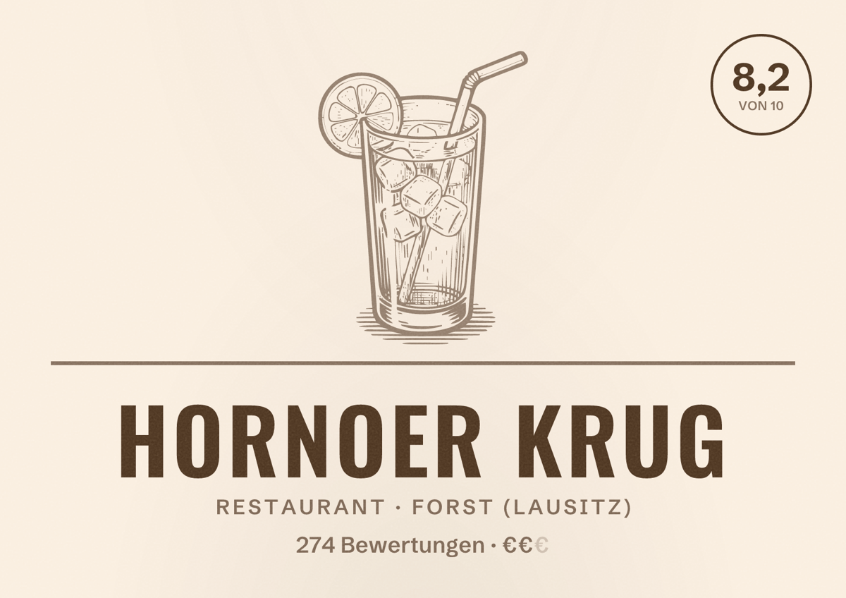 Illustriertes Poster von Hornoer Krug, Restaurant in Forst (Lausitz): Bewertung 8,2 von 10 aus 274 Bewertungen, Preisniveau €€