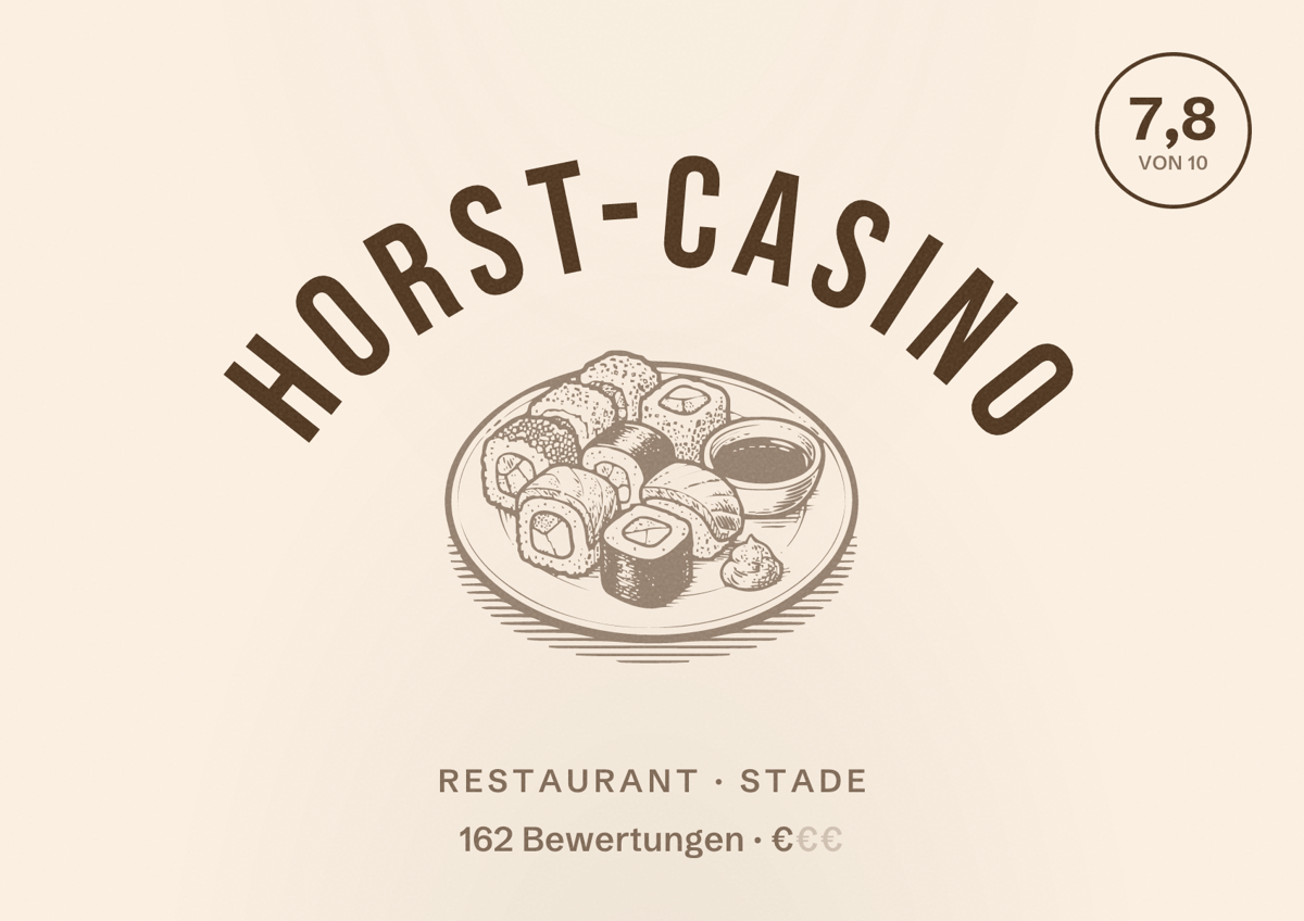 Illustriertes Poster von Horst-Casino, Restaurant in Stade: Bewertung 7,8 von 10 aus 162 Bewertungen, Preisniveau €