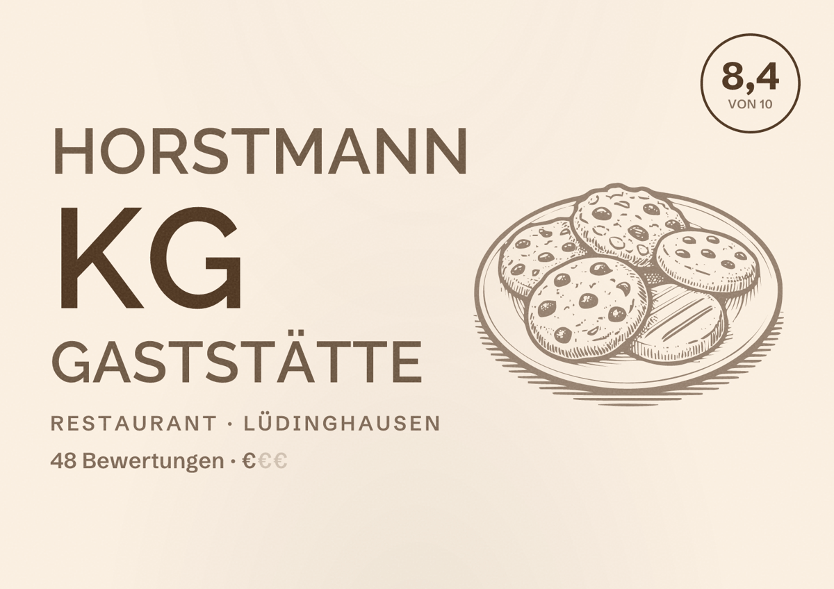 Illustriertes Poster von Horstmann KG Gaststätte, Restaurant in Lüdinghausen: Bewertung 8,4 von 10 aus 48 Bewertungen, Preisniveau €