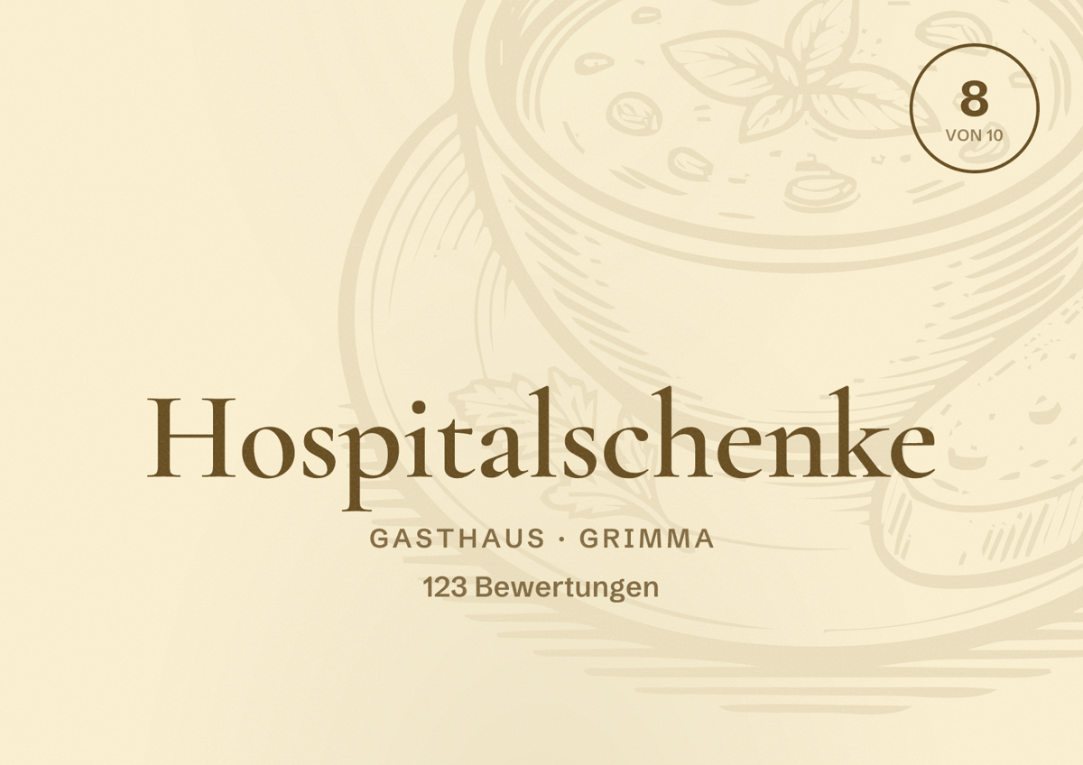 Illustriertes Poster von Hospitalschenke, Gasthaus in Grimma: Bewertung 8 von 10 aus 123 Bewertungen