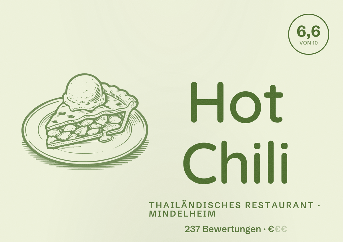 Illustriertes Poster von Hot Chili, Thailändisches Restaurant in Mindelheim: Bewertung 6,6 von 10 aus 237 Bewertungen, Preisniveau €