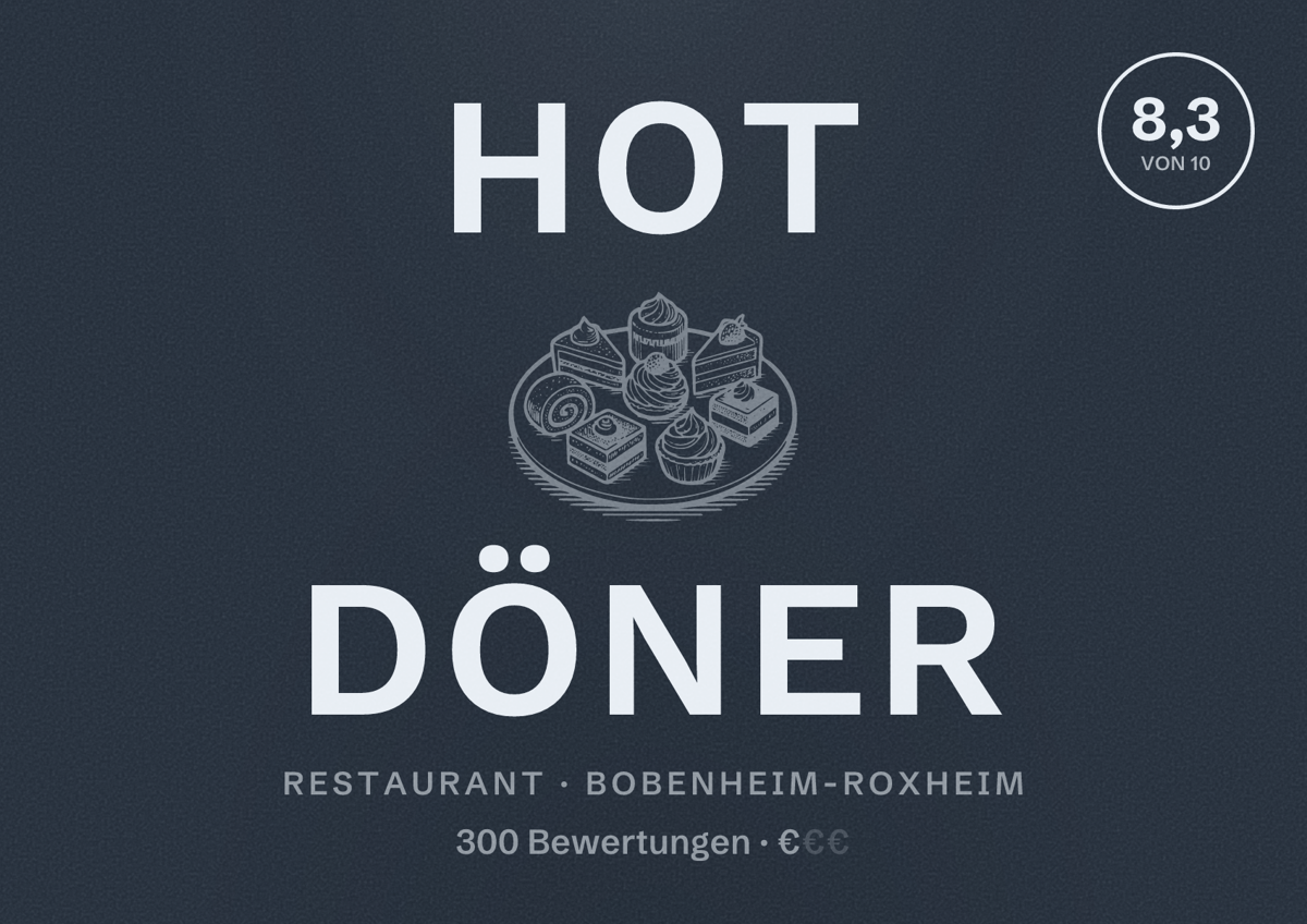 Illustriertes Poster von HOT DÖNER, Restaurant in Bobenheim-Roxheim: Bewertung 8,3 von 10 aus 300 Bewertungen, Preisniveau €