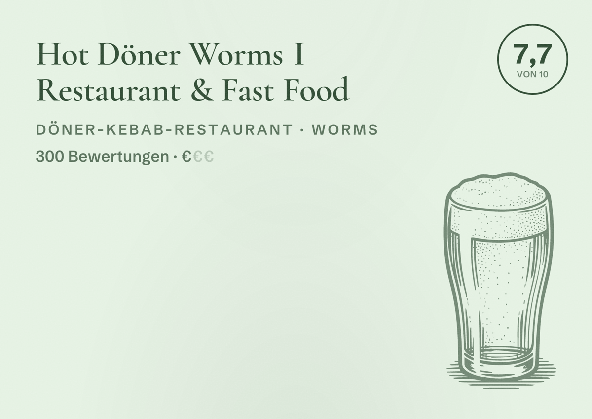 Illustriertes Poster von Hot Döner Worms I Restaurant & Fast Food, Döner-Kebab-Restaurant in Worms: Bewertung 7,7 von 10 aus 300 Bewertungen, Preisniveau €