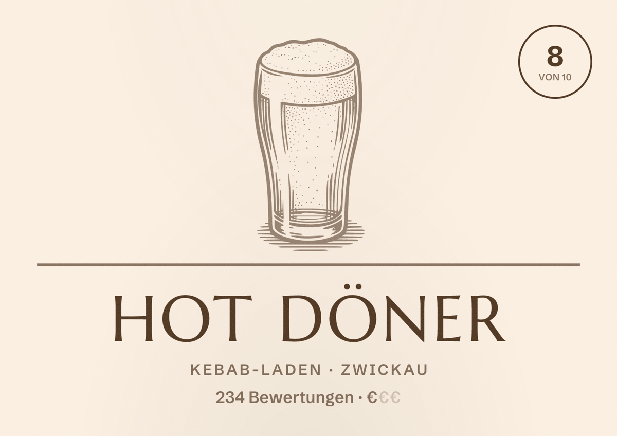 Illustriertes Poster von HOT döner, Kebab-Laden in Zwickau: Bewertung 8 von 10 aus 234 Bewertungen, Preisniveau €