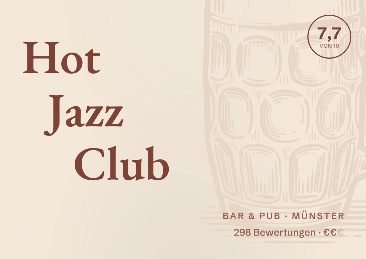 Illustriertes Poster von Hot Jazz Club, Bar & Pub in Münster: Bewertung 7,7 von 10 aus 298 Bewertungen, Preisniveau €€
