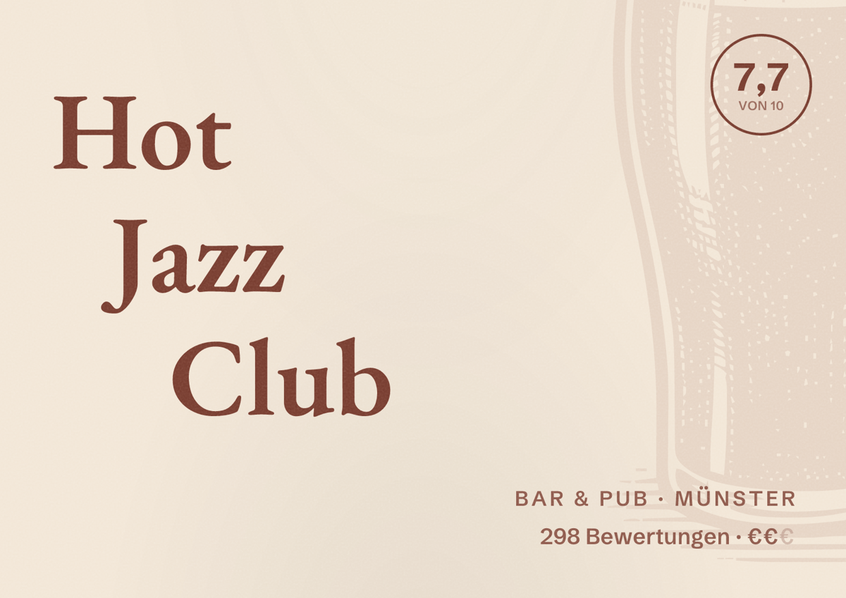 Illustriertes Poster von Hot Jazz Club, Bar & Pub in Münster: Bewertung 7,7 von 10 aus 298 Bewertungen, Preisniveau €€