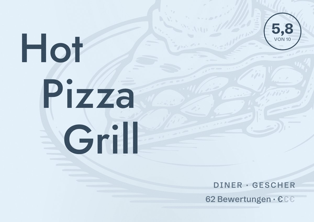 Illustriertes Poster von Hot Pizza Grill, Diner in Gescher: Bewertung 5,8 von 10 aus 62 Bewertungen, Preisniveau €
