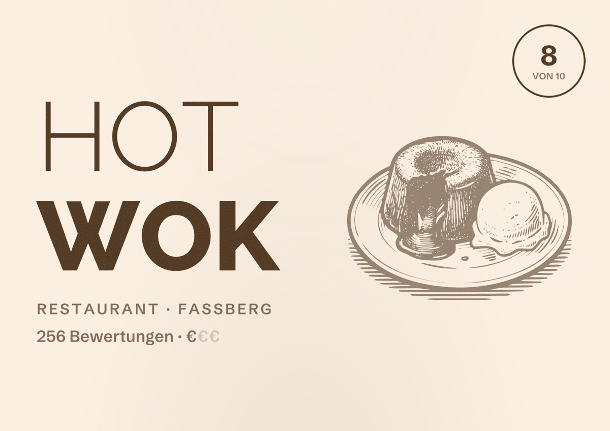 Illustriertes Poster von HOT WOK, Restaurant in Faßberg: Bewertung 8 von 10 aus 256 Bewertungen, Preisniveau €