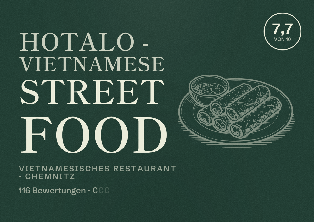 Illustriertes Poster von HOTALO - Vietnamese Street Food, Vietnamesisches Restaurant in Chemnitz: Bewertung 7,7 von 10 aus 116 Bewertungen, Preisniveau €