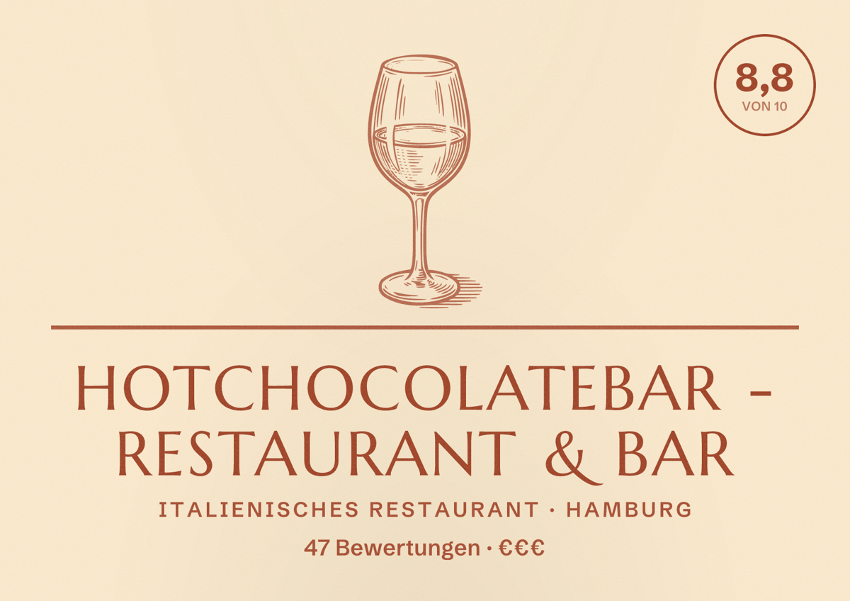 Illustriertes Poster von HotChocolateBar - Restaurant & Bar, Italienisches Restaurant in Hamburg: Bewertung 8,8 von 10 aus 47 Bewertungen, Preisniveau €€€