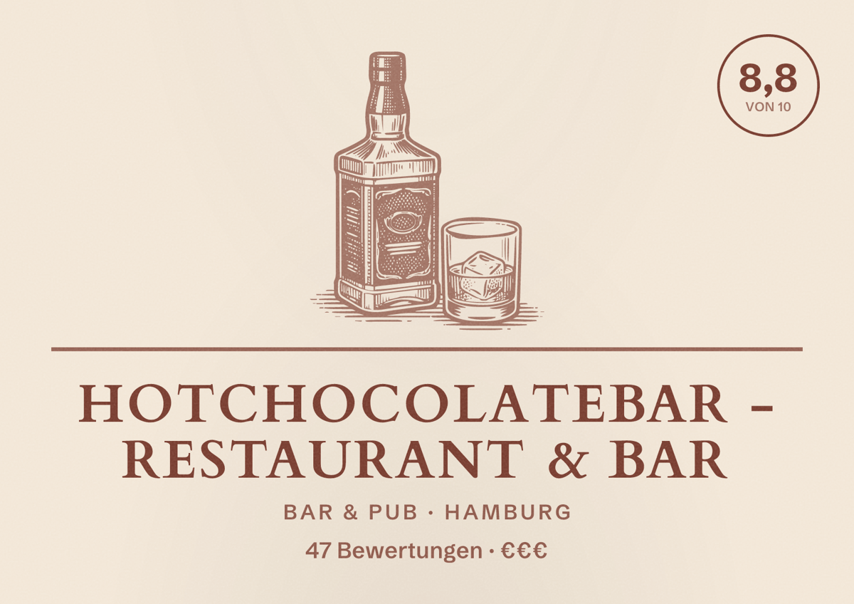 Illustriertes Poster von HotChocolateBar - Restaurant & Bar, Bar & Pub in Hamburg: Bewertung 8,8 von 10 aus 47 Bewertungen, Preisniveau €€€