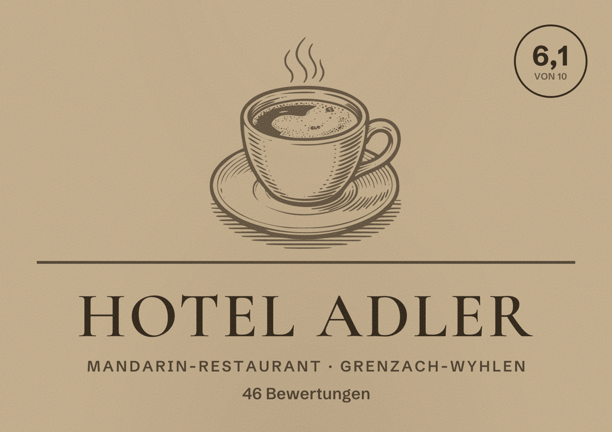 Illustriertes Poster von Hotel Adler, Mandarin-Restaurant in Grenzach-Wyhlen: Bewertung 6,1 von 10 aus 46 Bewertungen