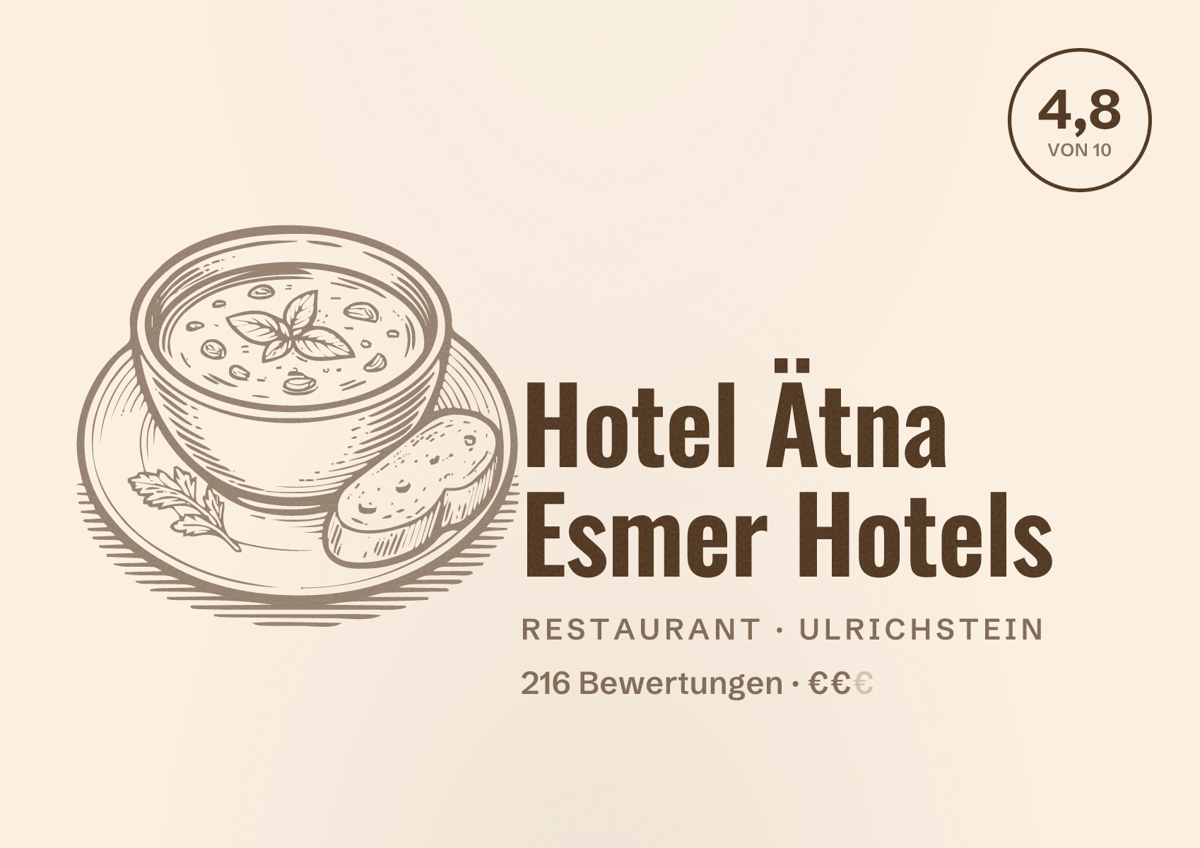 Illustriertes Poster von Hotel Ätna Esmer Hotels, Restaurant in Ulrichstein: Bewertung 4,8 von 10 aus 216 Bewertungen, Preisniveau €€