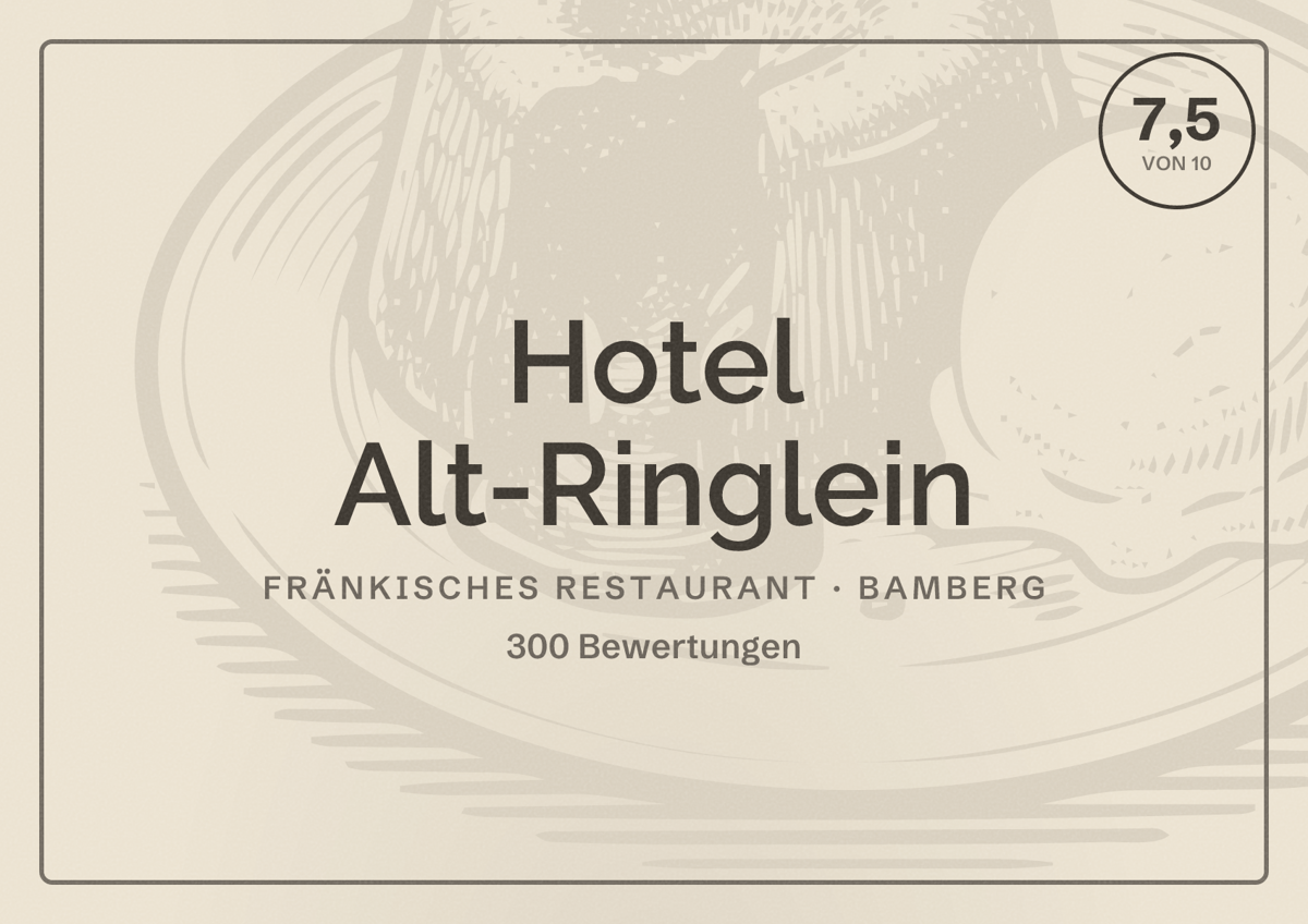 Illustriertes Poster von Hotel Alt-Ringlein, Fränkisches Restaurant in Bamberg: Bewertung 7,5 von 10 aus 300 Bewertungen