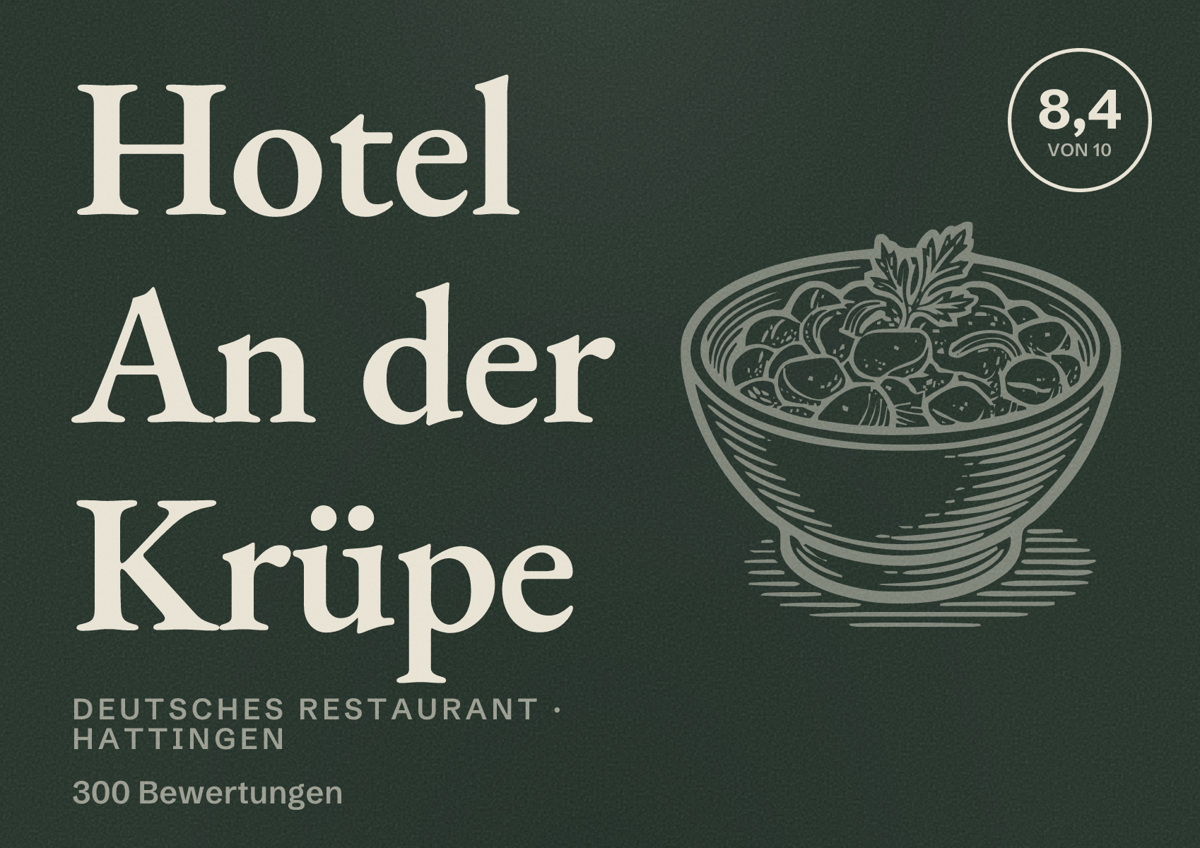 Illustriertes Poster von Hotel An der Krüpe, Deutsches Restaurant in Hattingen: Bewertung 8,4 von 10 aus 300 Bewertungen