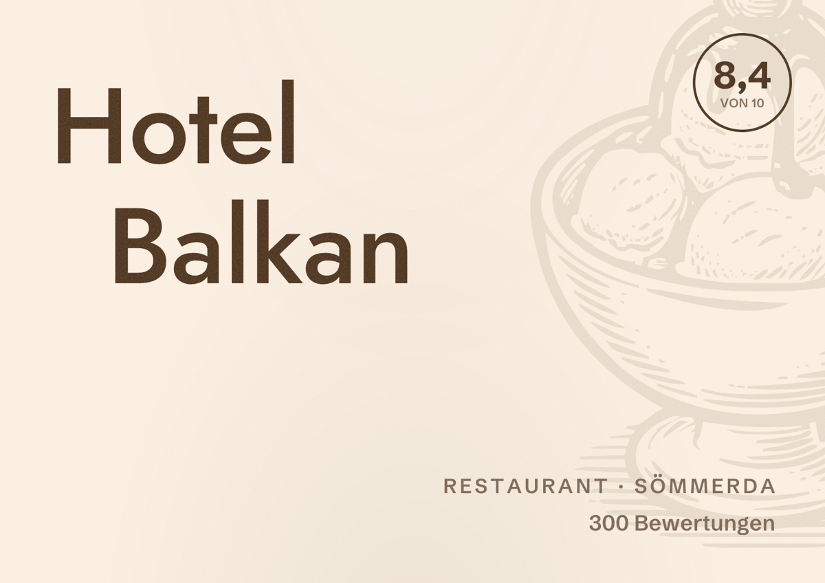 Illustriertes Poster von Hotel Balkan, Restaurant in Sömmerda: Bewertung 8,4 von 10 aus 300 Bewertungen