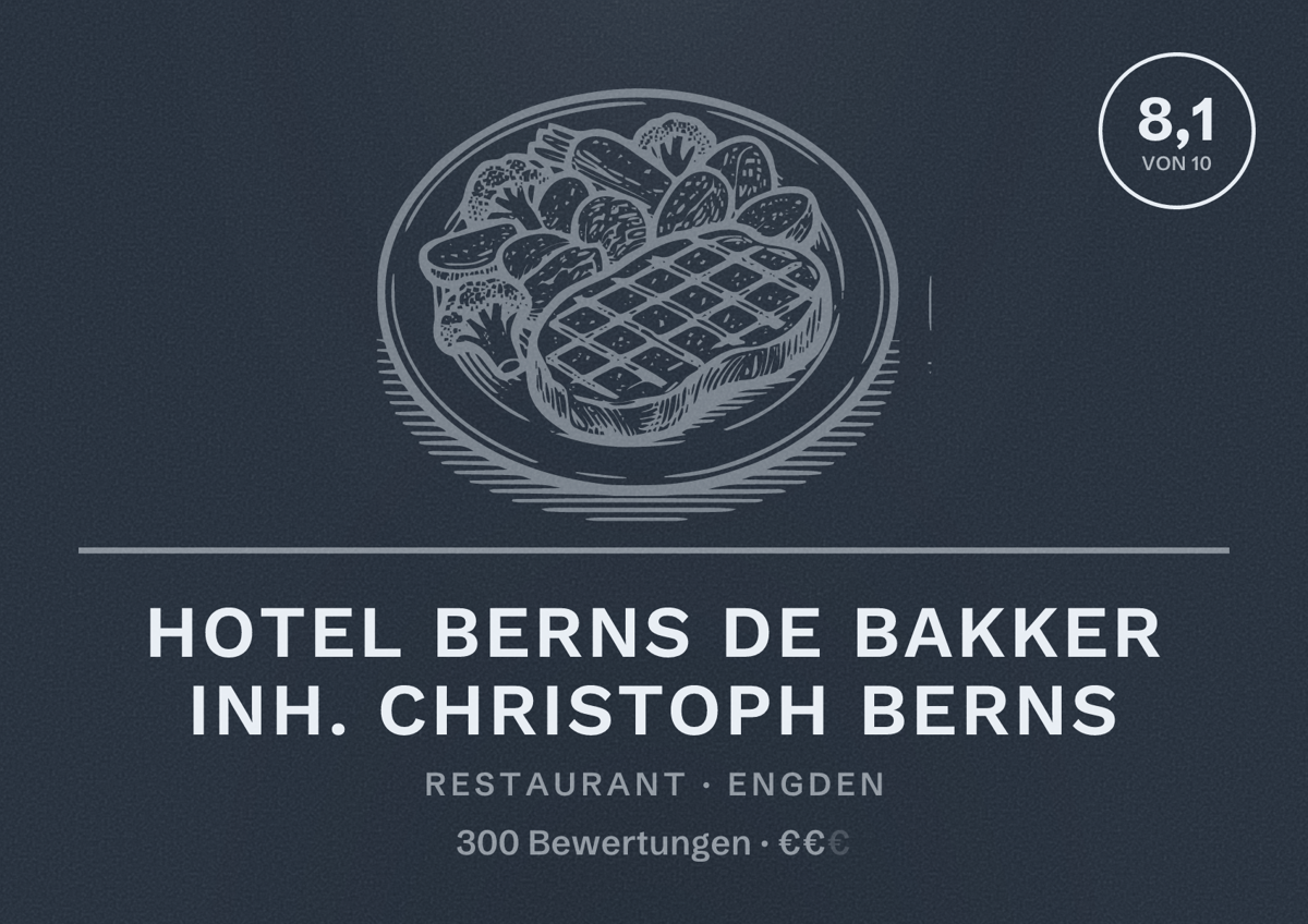 Illustriertes Poster von Hotel Berns de Bakker Inh. Christoph Berns, Restaurant in Engden: Bewertung 8,1 von 10 aus 300 Bewertungen, Preisniveau €€