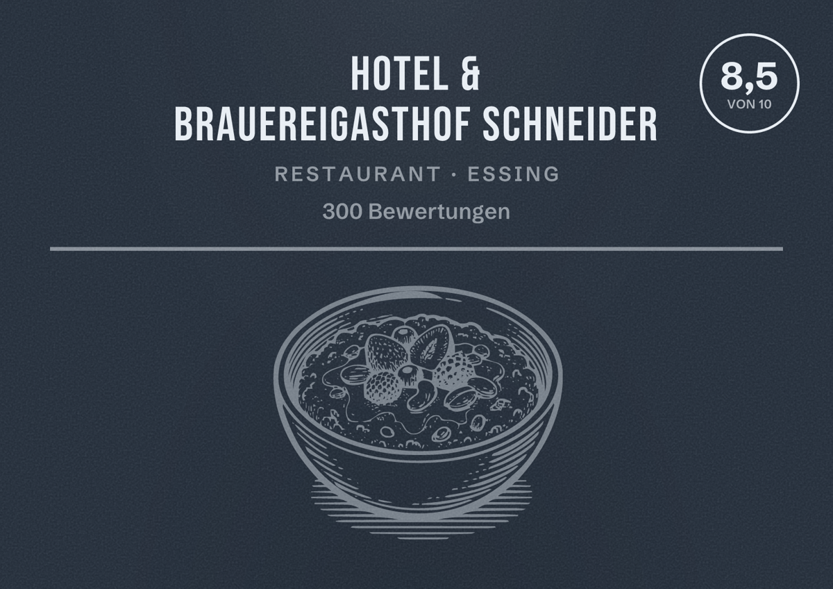Illustriertes Poster von Hotel & Brauereigasthof Schneider, Restaurant in Essing: Bewertung 8,5 von 10 aus 300 Bewertungen