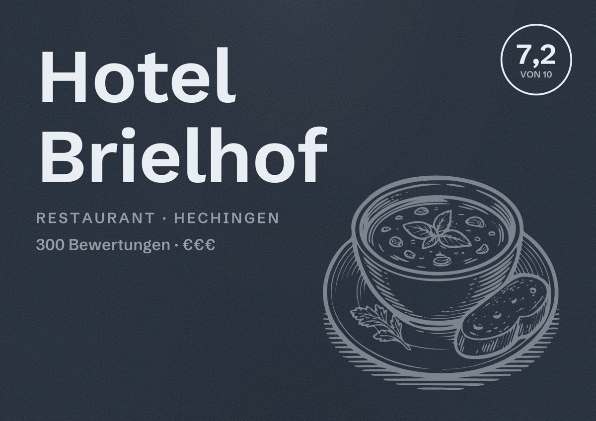 Illustriertes Poster von Hotel Brielhof, Restaurant in Hechingen: Bewertung 7,2 von 10 aus 300 Bewertungen, Preisniveau €€€