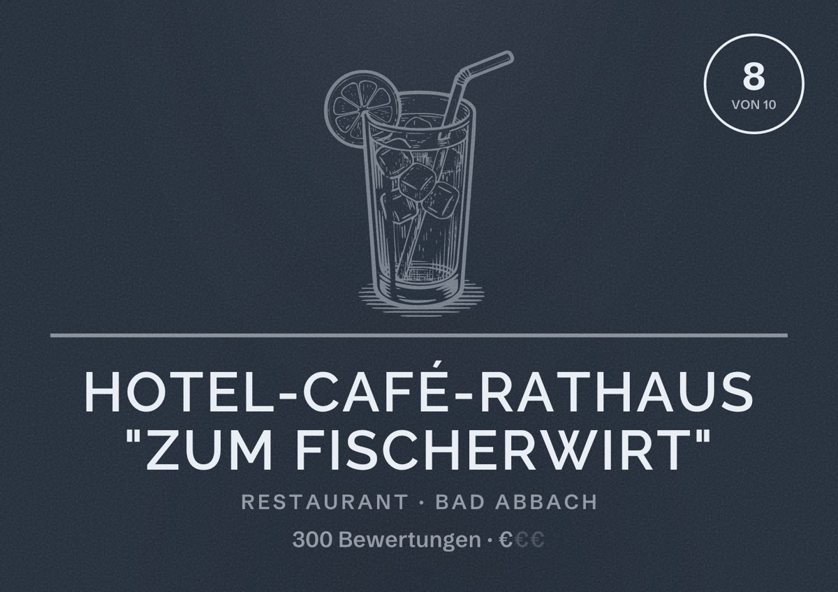 Illustriertes Poster von Hotel-Café-Rathaus "Zum Fischerwirt", Restaurant in Bad Abbach: Bewertung 8 von 10 aus 300 Bewertungen, Preisniveau €