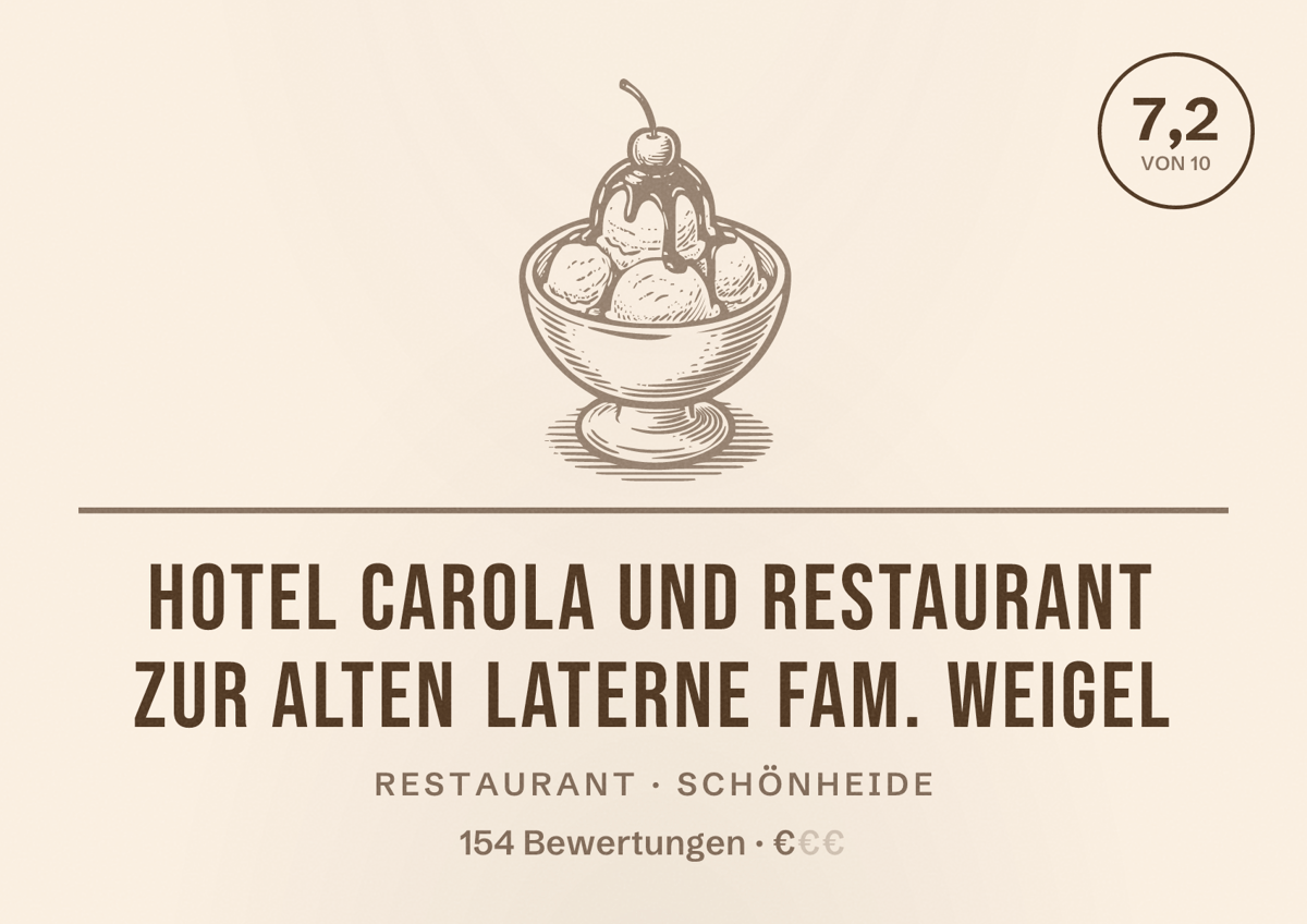 Illustriertes Poster von Hotel Carola und Restaurant Zur alten Laterne Fam. Weigel, Restaurant in Schönheide: Bewertung 7,2 von 10 aus 154 Bewertungen, Preisniveau €