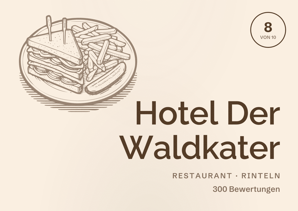 Illustriertes Poster von Hotel Der Waldkater, Restaurant in Rinteln: Bewertung 8 von 10 aus 300 Bewertungen