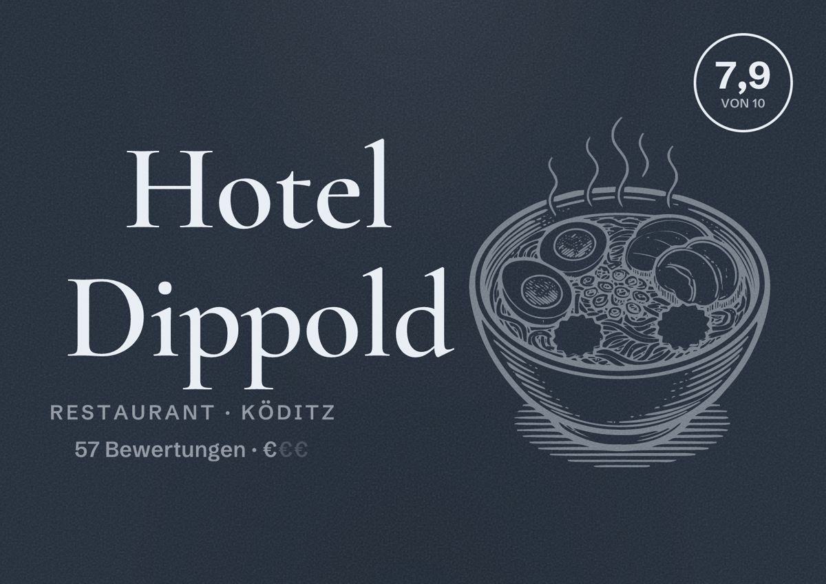 Illustriertes Poster von Hotel Dippold, Restaurant in Köditz: Bewertung 7,9 von 10 aus 57 Bewertungen, Preisniveau €