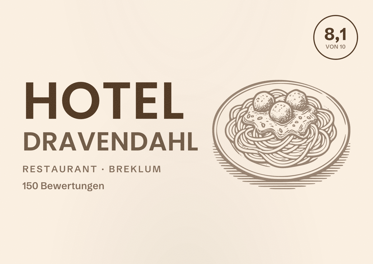 Illustriertes Poster von Hotel Dravendahl, Restaurant in Breklum: Bewertung 8,1 von 10 aus 150 Bewertungen