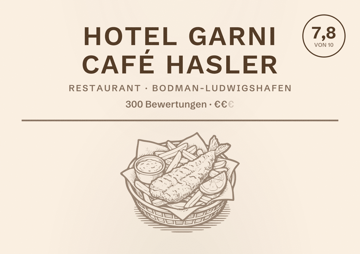 Illustriertes Poster von Hotel garni Café Hasler, Restaurant in Bodman-Ludwigshafen: Bewertung 7,8 von 10 aus 300 Bewertungen, Preisniveau €€