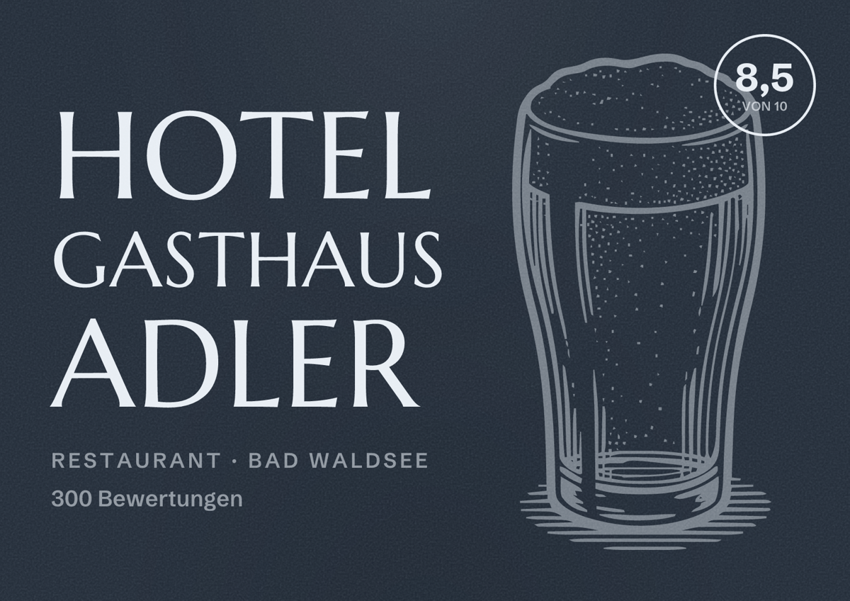 Illustriertes Poster von Hotel Gasthaus Adler, Restaurant in Bad Waldsee: Bewertung 8,5 von 10 aus 300 Bewertungen