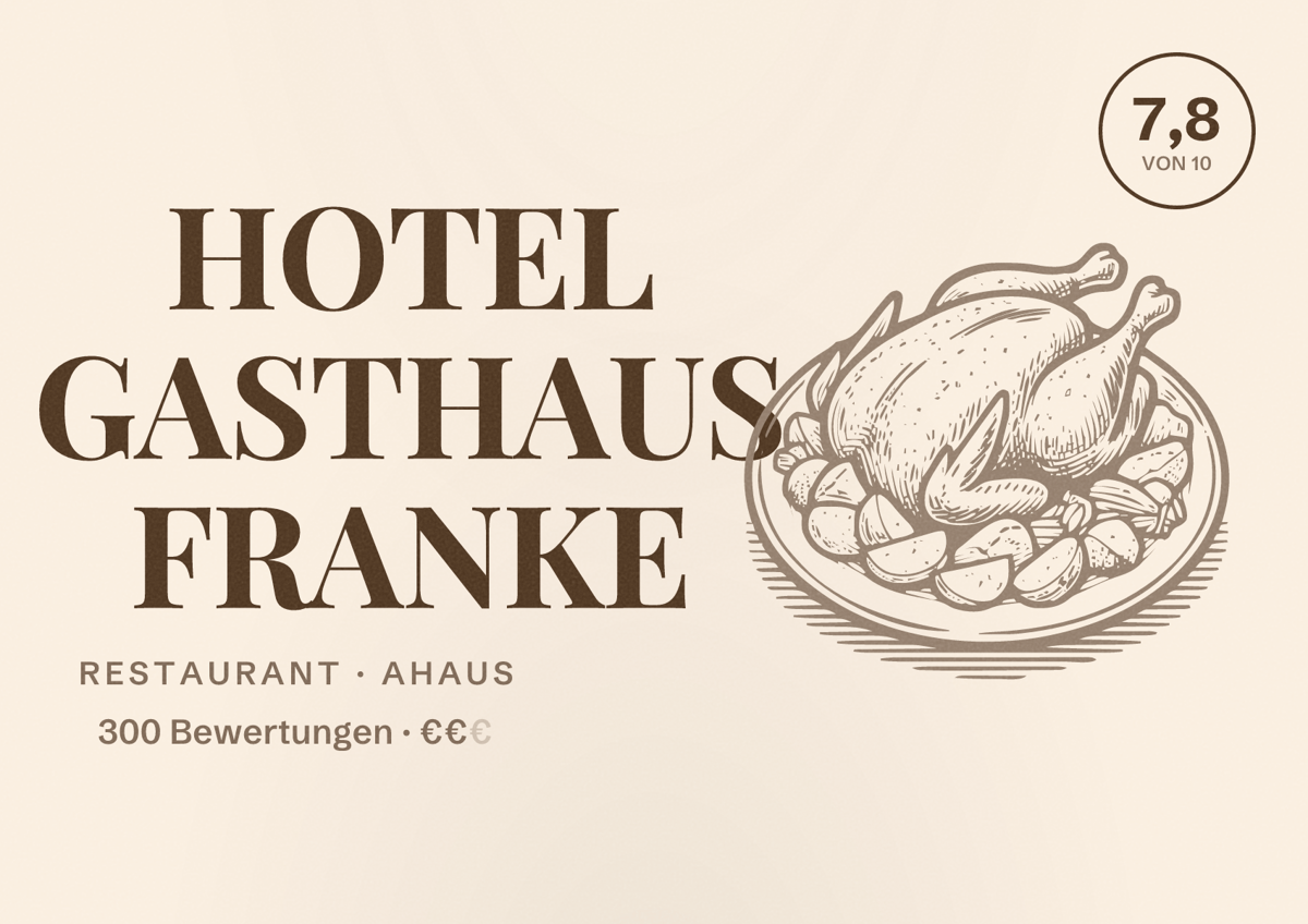 Illustriertes Poster von HOTEL GASTHAUS FRANKE, Restaurant in Ahaus: Bewertung 7,8 von 10 aus 300 Bewertungen, Preisniveau €€
