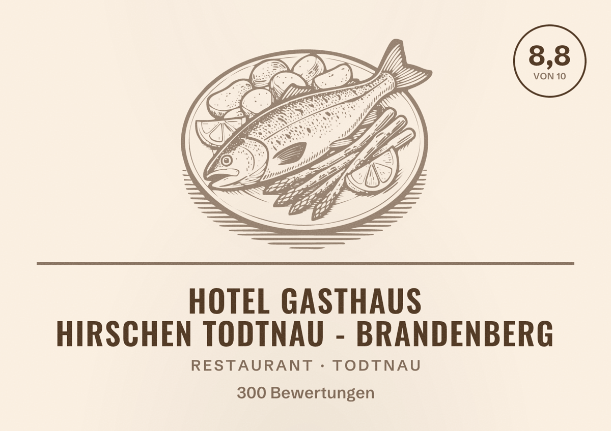 Illustriertes Poster von Hotel Gasthaus Hirschen Todtnau - Brandenberg, Restaurant in Todtnau: Bewertung 8,8 von 10 aus 300 Bewertungen