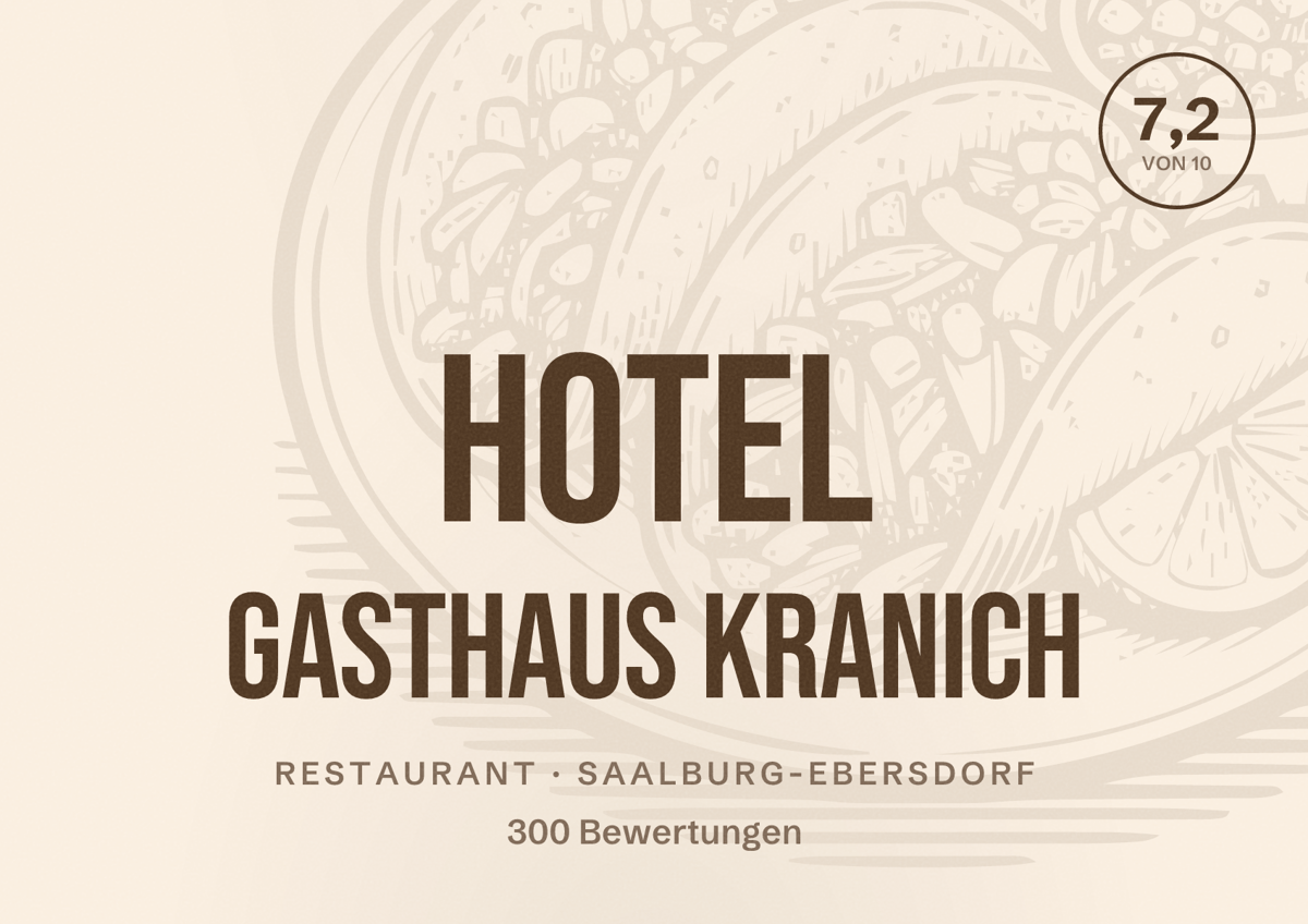 Illustriertes Poster von Hotel Gasthaus Kranich, Restaurant in Saalburg-Ebersdorf: Bewertung 7,2 von 10 aus 300 Bewertungen