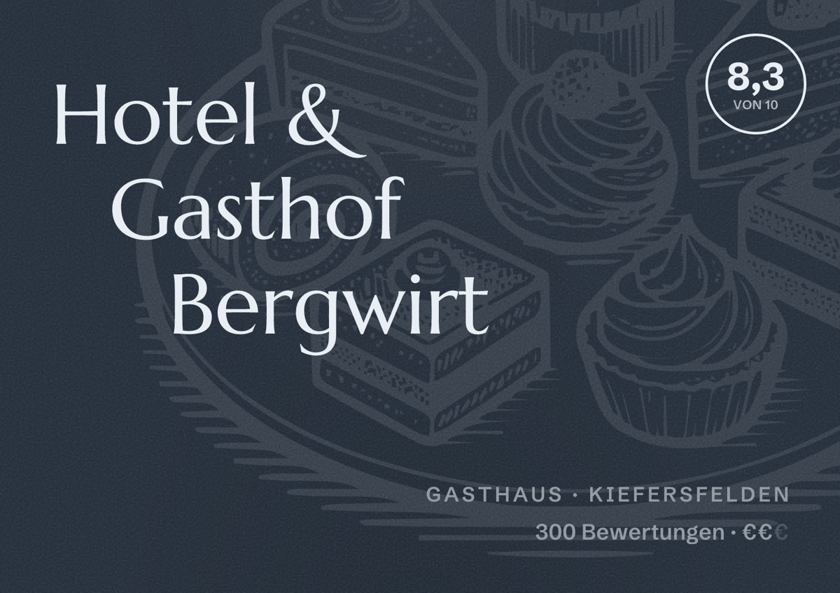 Illustriertes Poster von Hotel & Gasthof Bergwirt, Gasthaus in Kiefersfelden: Bewertung 8,3 von 10 aus 300 Bewertungen, Preisniveau €€