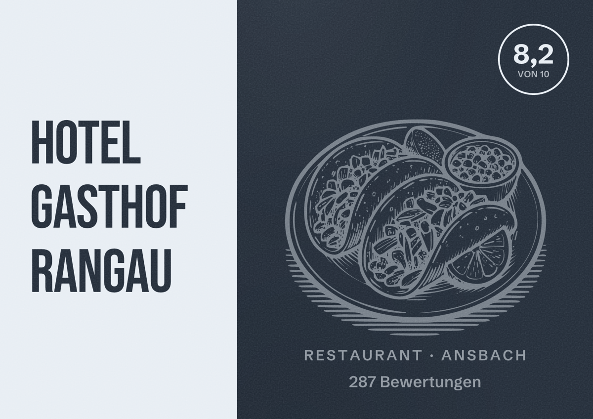 Illustriertes Poster von Hotel Gasthof Rangau, Restaurant in Ansbach: Bewertung 8,2 von 10 aus 287 Bewertungen