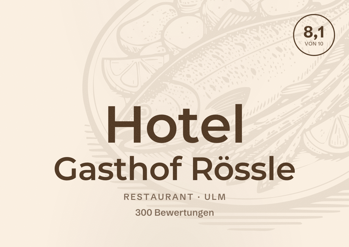 Illustriertes Poster von Hotel Gasthof Rössle, Restaurant in Ulm: Bewertung 8,1 von 10 aus 300 Bewertungen