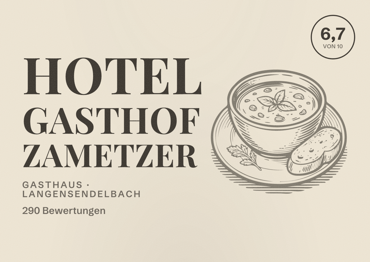 Illustriertes Poster von Hotel Gasthof Zametzer, Gasthaus in Langensendelbach: Bewertung 6,7 von 10 aus 290 Bewertungen