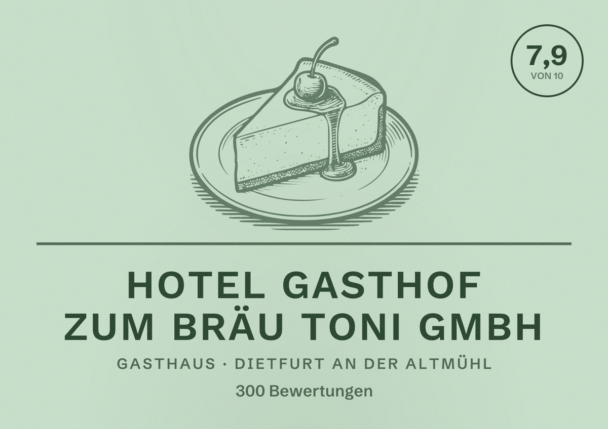 Illustriertes Poster von Hotel Gasthof Zum Bräu Toni GmbH, Gasthaus in Dietfurt an der Altmühl: Bewertung 7,9 von 10 aus 300 Bewertungen
