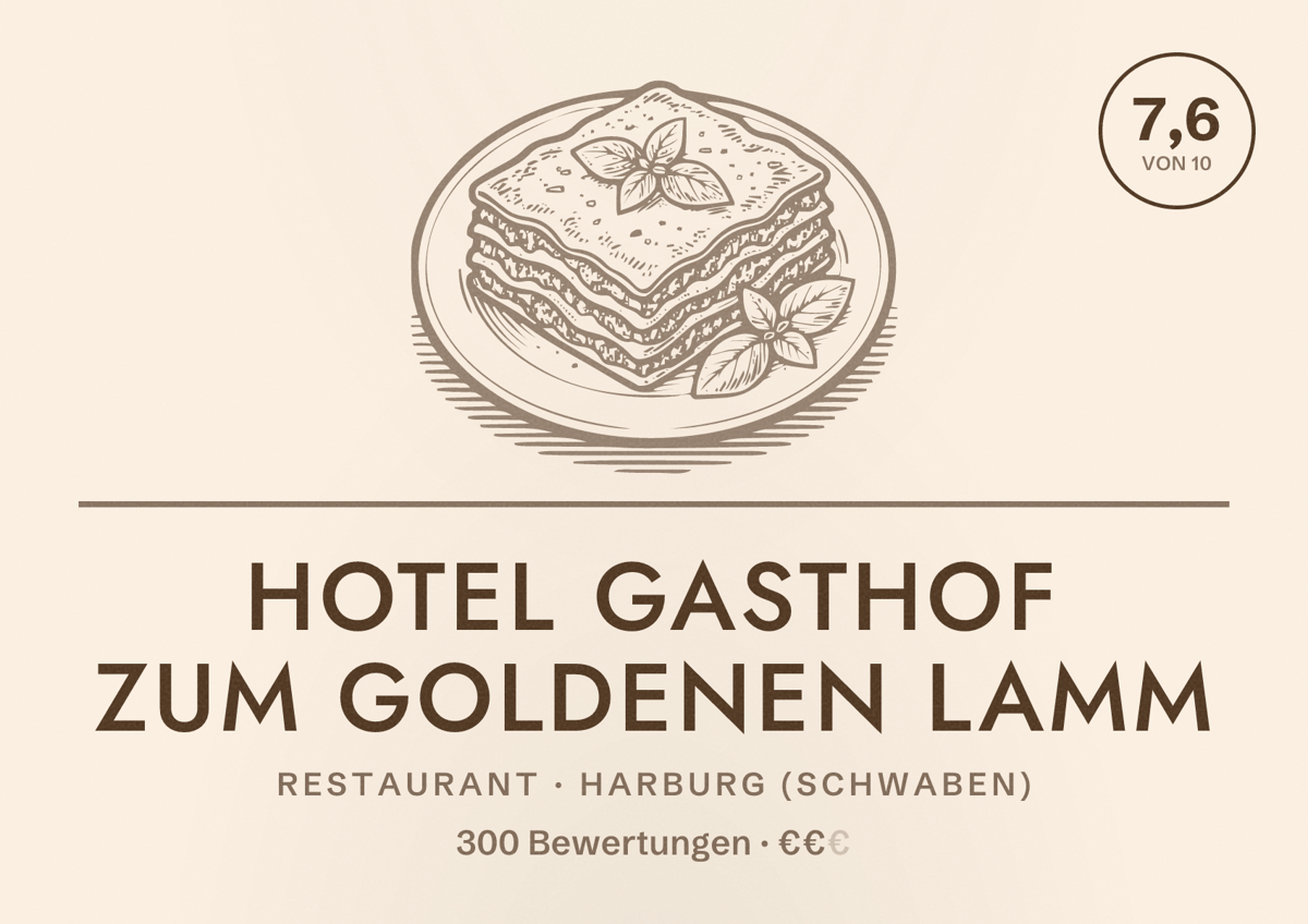 Illustriertes Poster von Hotel Gasthof zum Goldenen Lamm, Restaurant in Harburg (Schwaben): Bewertung 7,6 von 10 aus 300 Bewertungen, Preisniveau €€